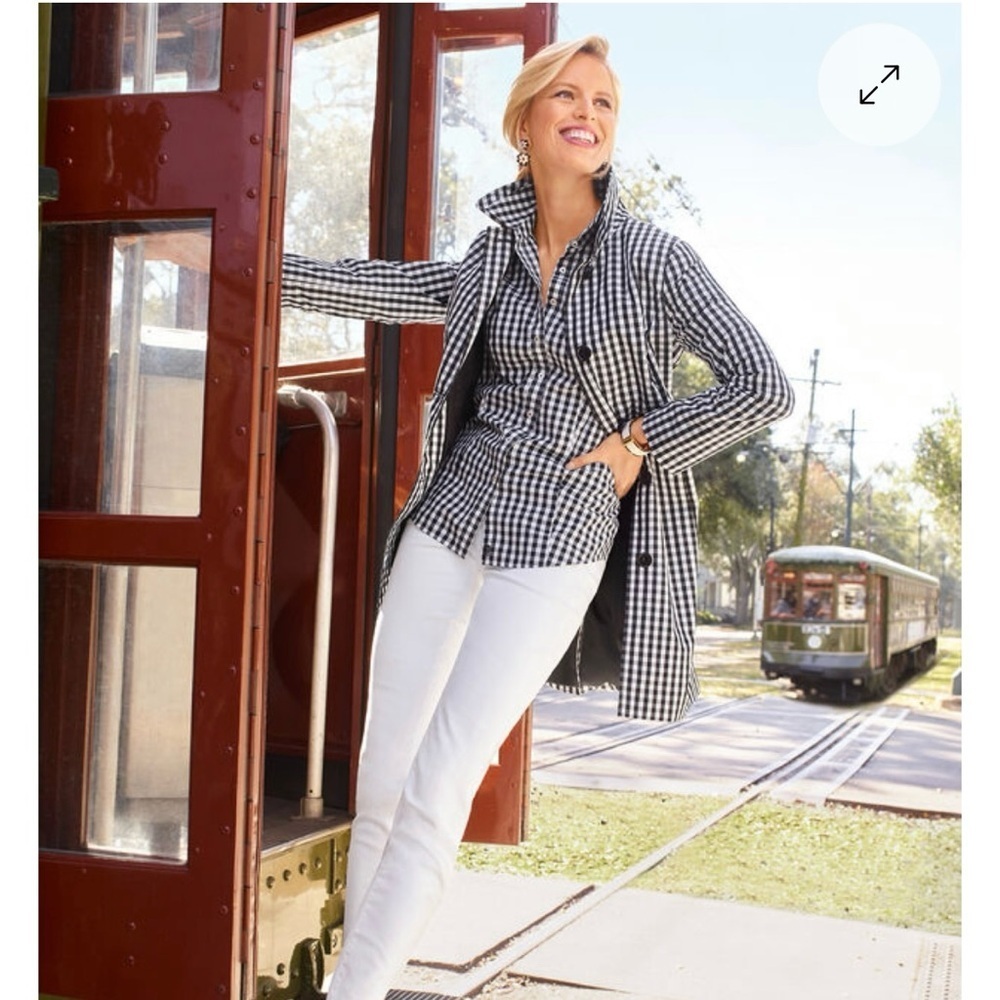 Talbots Perfect Shirt Button Up Gingham Black White 18W Cotton Stretchy Womens